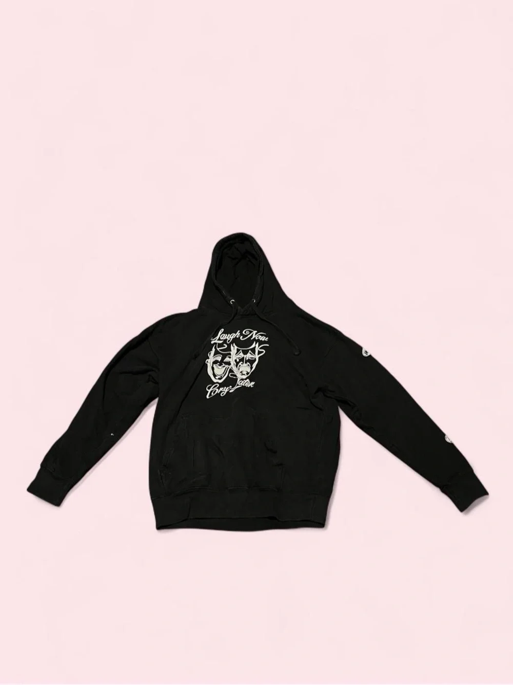 Small Black Graphic Hoodie Sweatshirt - Laugh Now, Cry Later